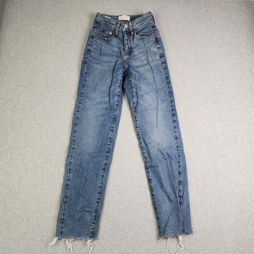 Universal Thread Jeans Womens‎ 00 Blue Mid Rise 80s Slim Boho Raw Hem Button Fly